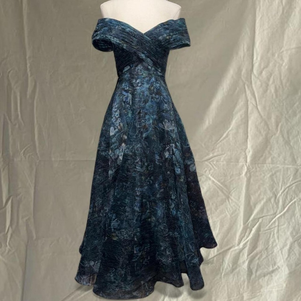 Blue Off Shoulder Bow Midi Cocktail Party Princess Dress